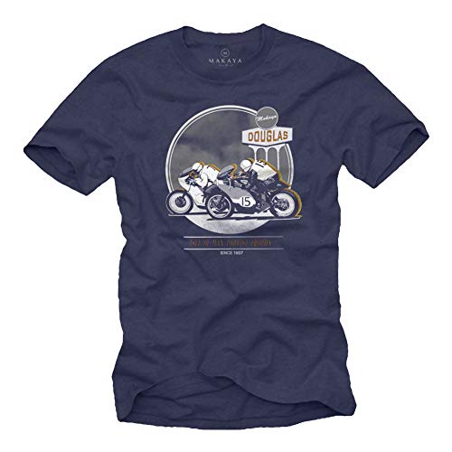 Makaya Cafe Racer T-Shirt Uomo Cotone Blu Taglia S
