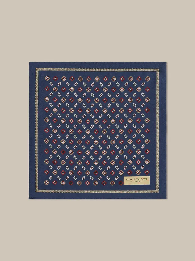 Robert Talbott Collins Medallion pochette seta blu navy