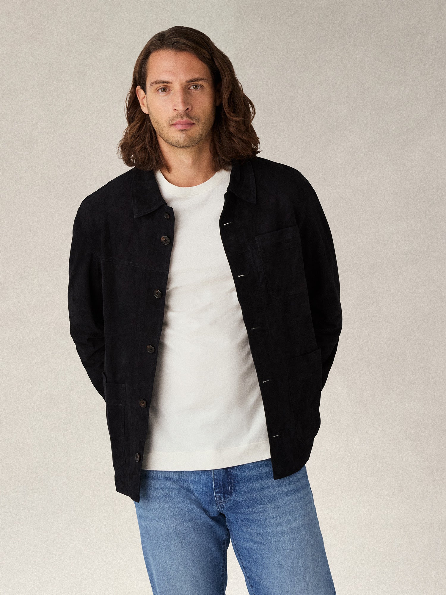 Robert Talbott Damon giacca pelle blu navy