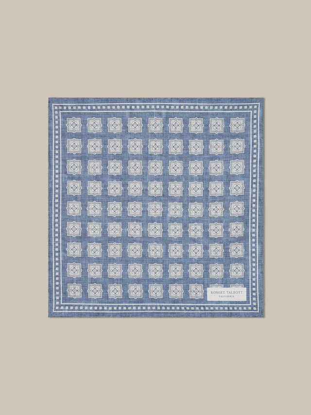 Robert Talbott Colton pochette seta reversibile blu OS