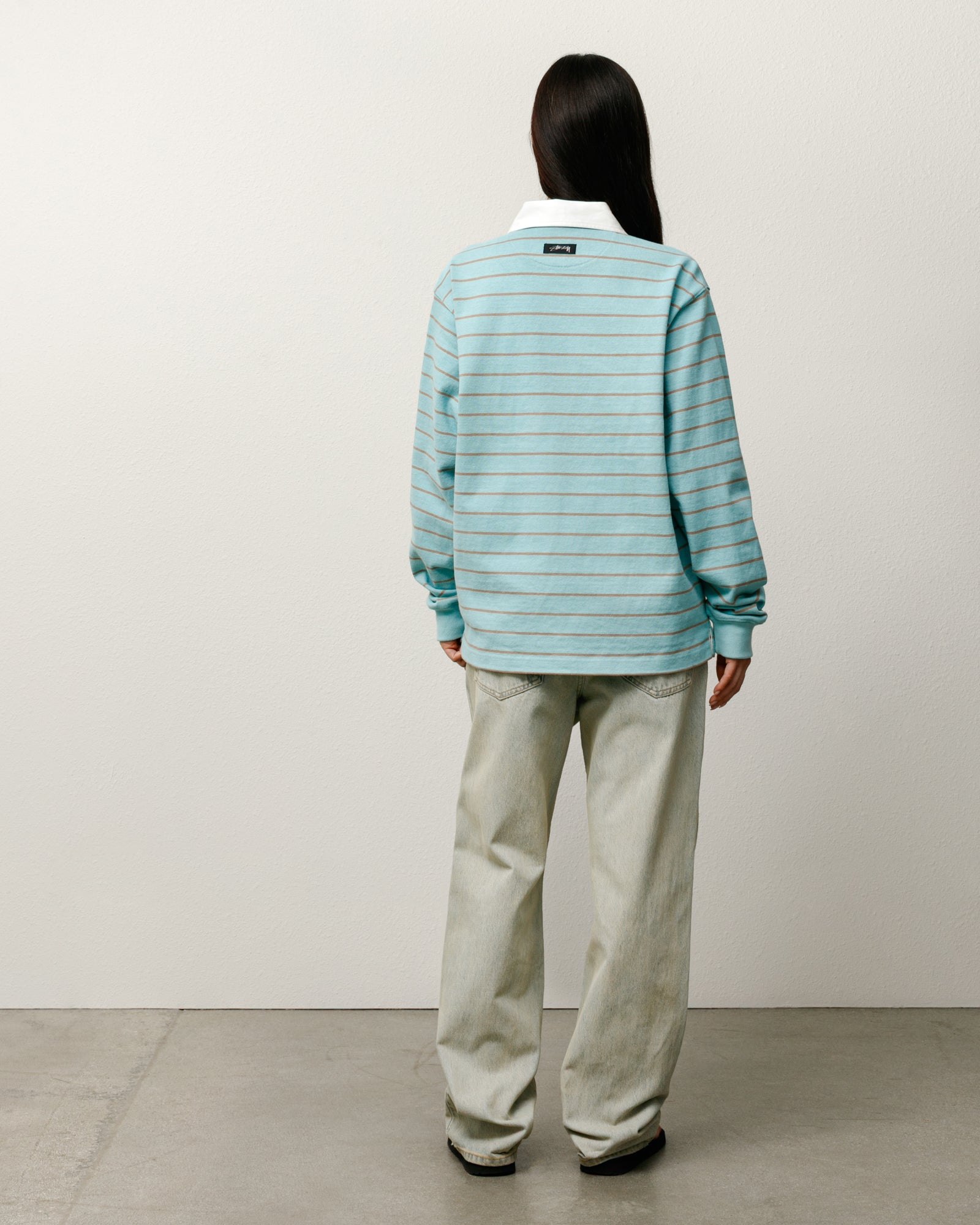 Stussy Striped Rugby Maglia Rugby Blu 100% Cotone