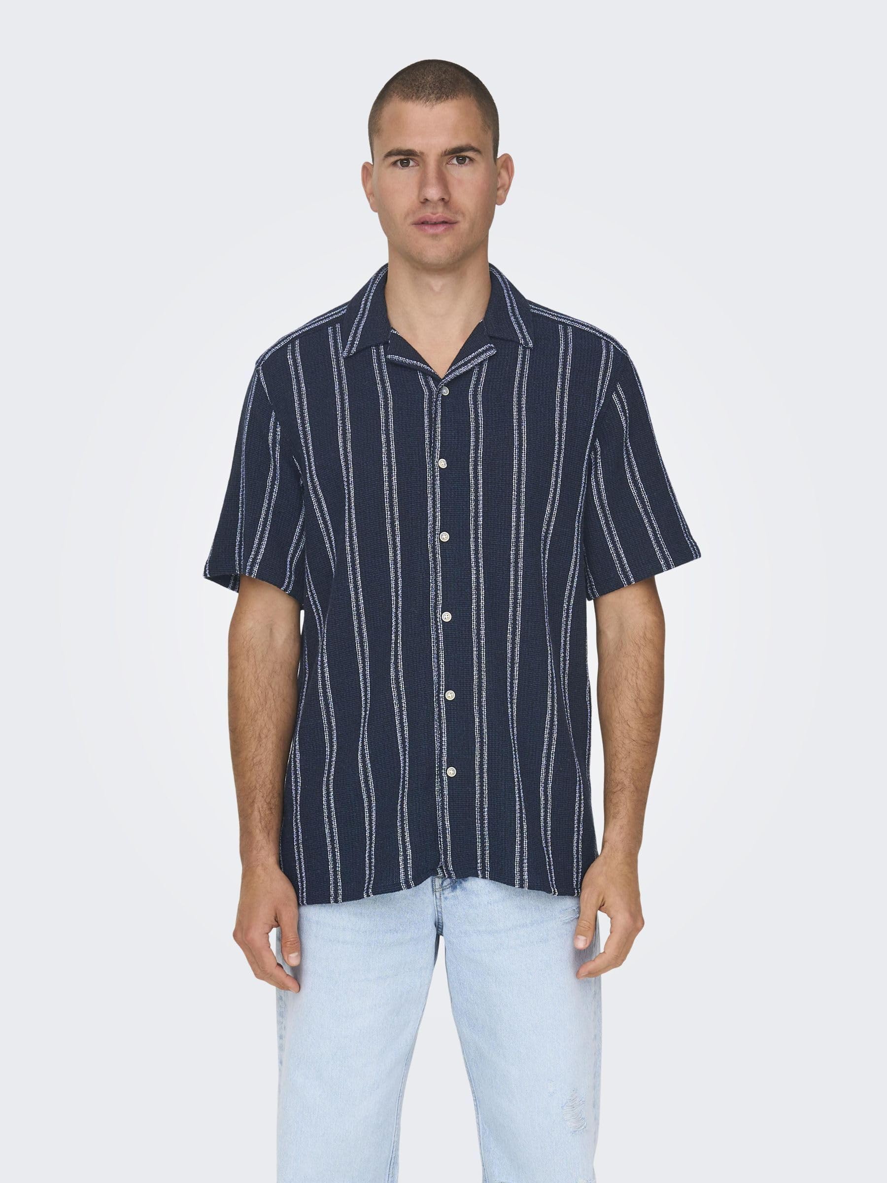 Only & Sons Onstrev Life Reg Struc Stripe SS Shirt camicia L
