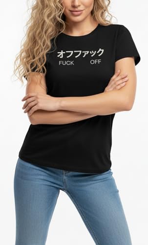 Makaya Fuck Off Anime T-Shirt Donna M Nera Cotone