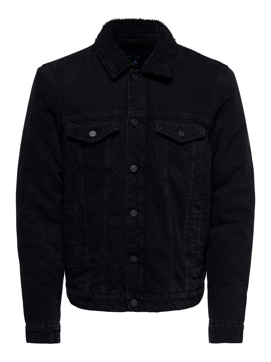 Only & Sons Giacca Jeans Uomo Nera Bottoni Tasche