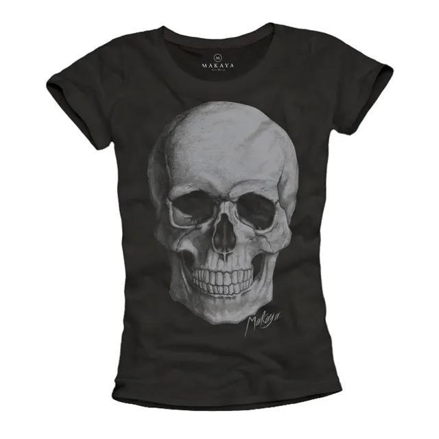 Makaya Skull T-Shirt Donna Cotone Nera Taglia L