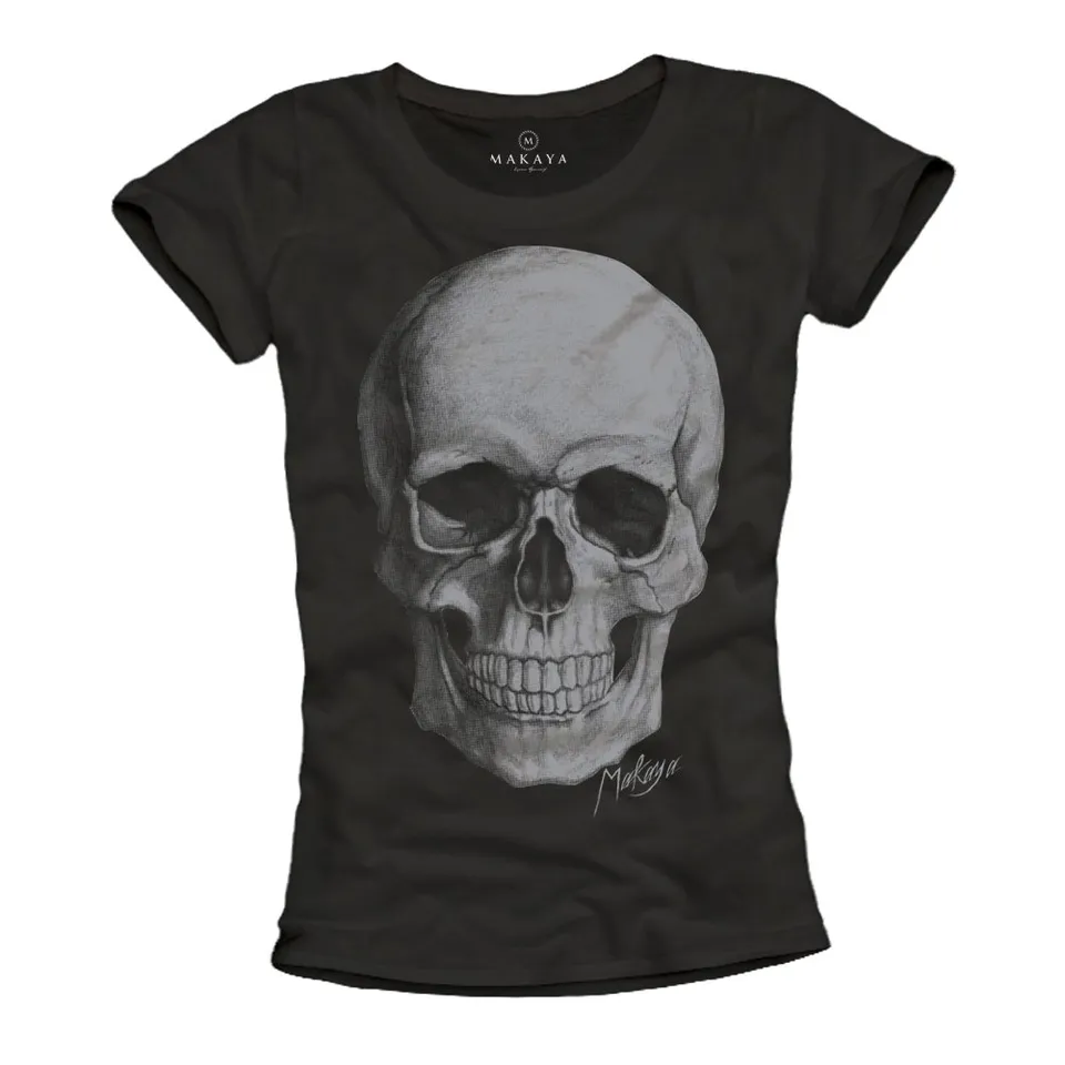 Makaya Skull T-Shirt Donna Cotone Nera Taglia L