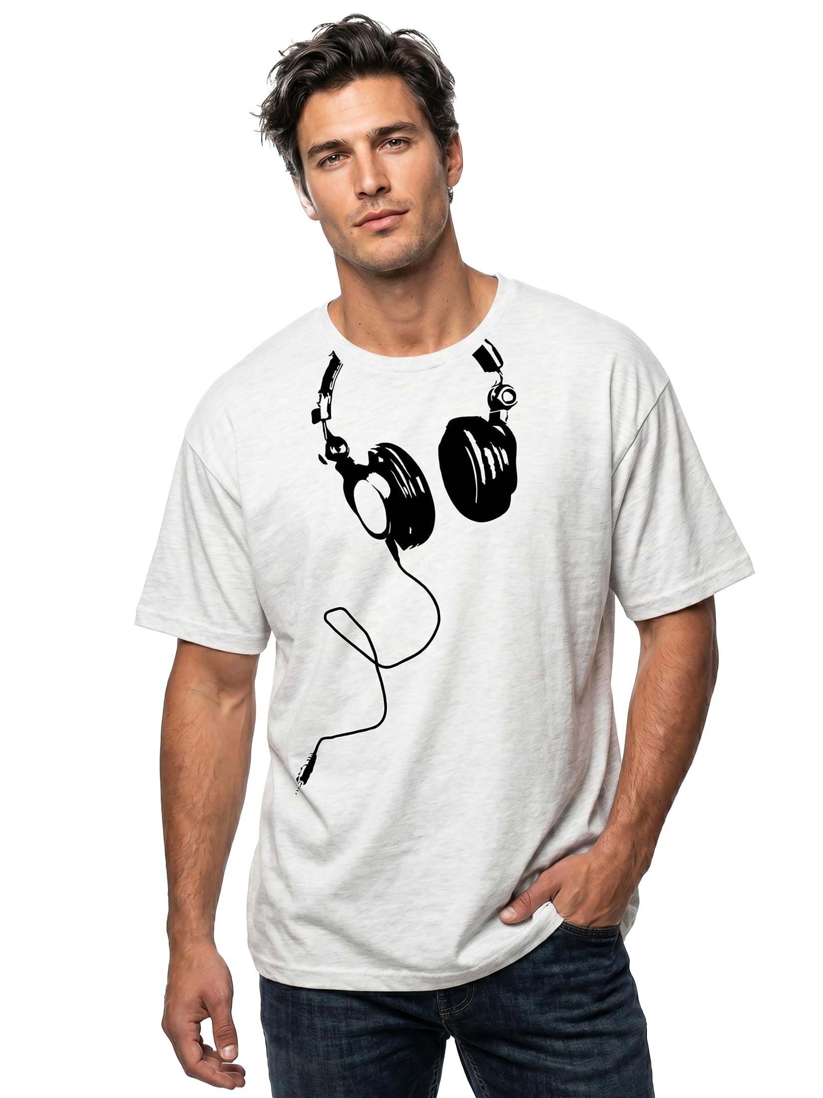 Makaya T-Shirt Uomo maglietta DJ cuffie bianca taglia L