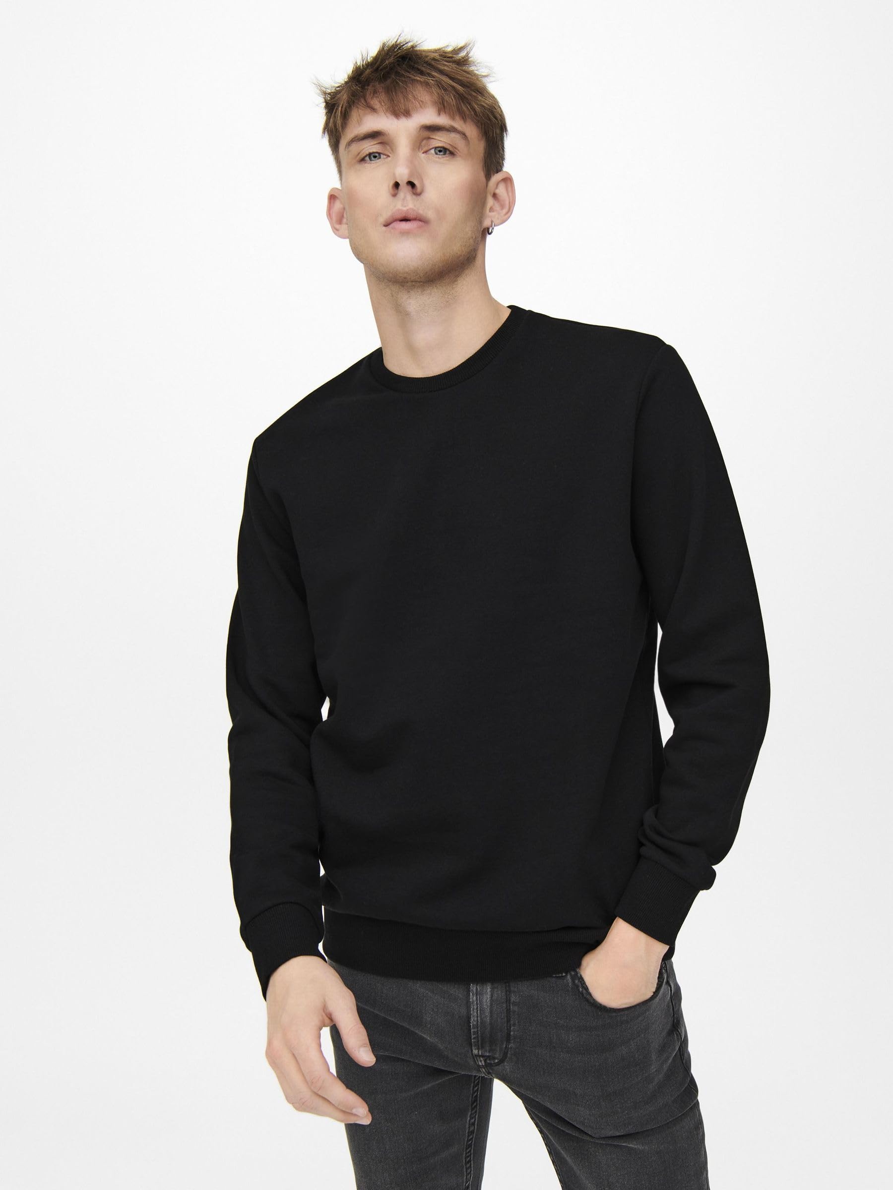 ONLY & SONS felpa girocollo uomo pack 2 nero S tinta unita
