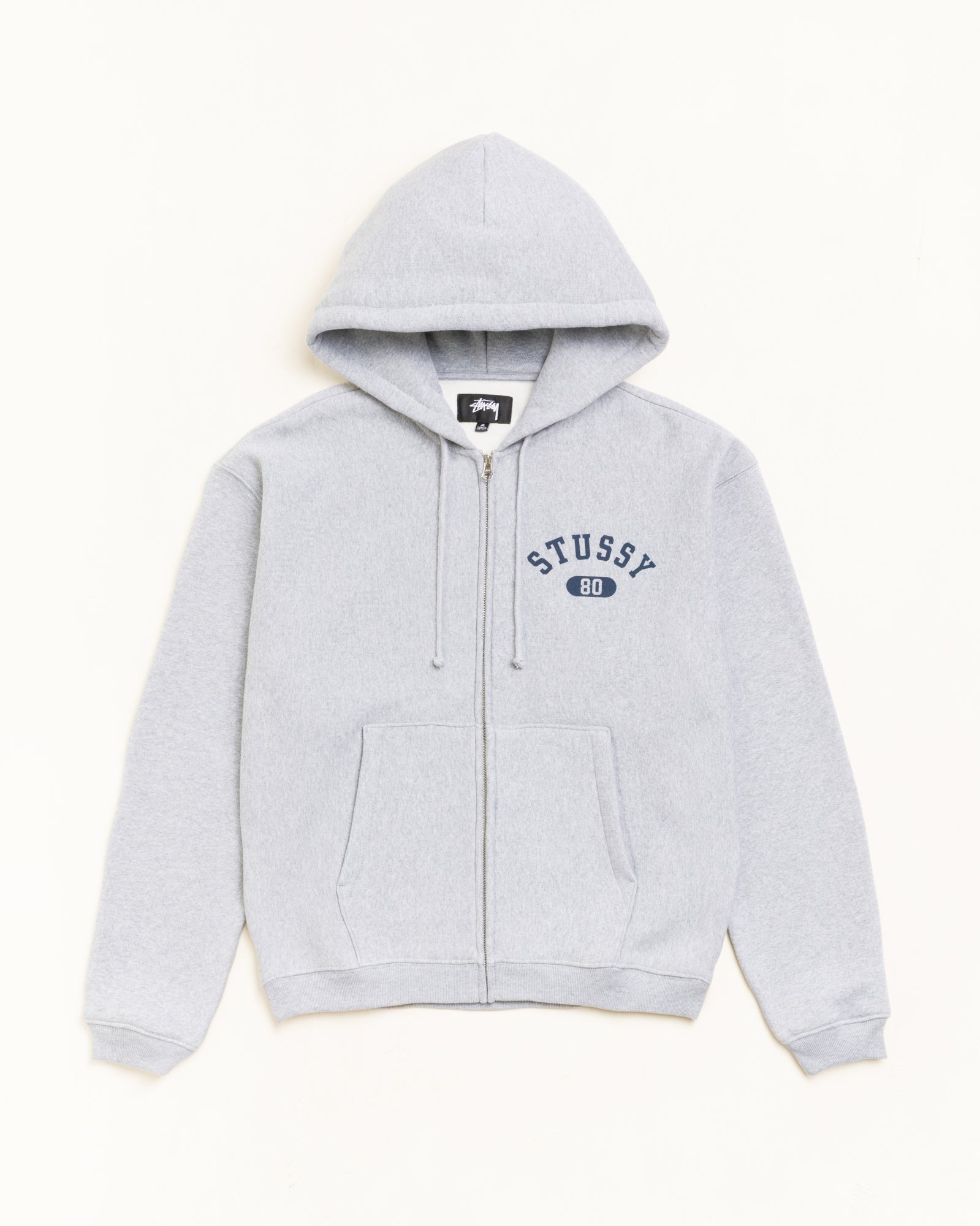 Stussy Varsity Zip Hoodie felpa grigia zip pesante 535 gsm