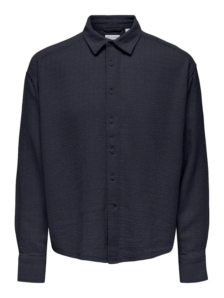 Only & Sons Onslatham Camicia Lino Uomo Manica Lunga Navy