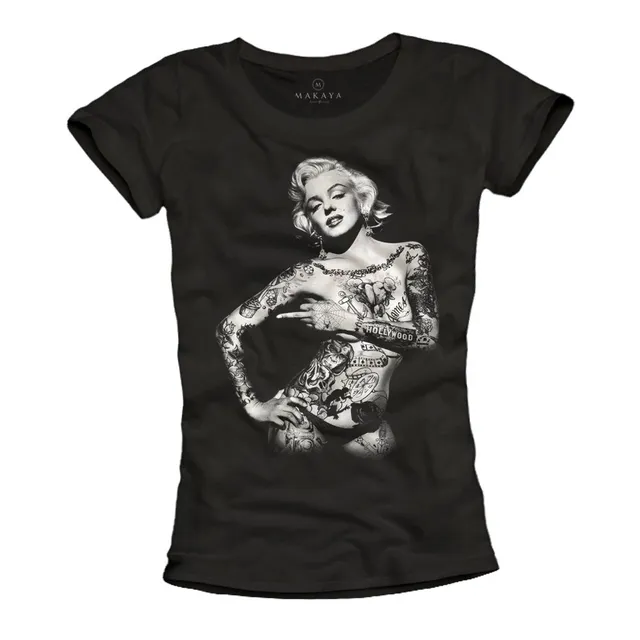 MAKAYA Rock Tattoo Maglietta Donna Cotone Nera Taglia M