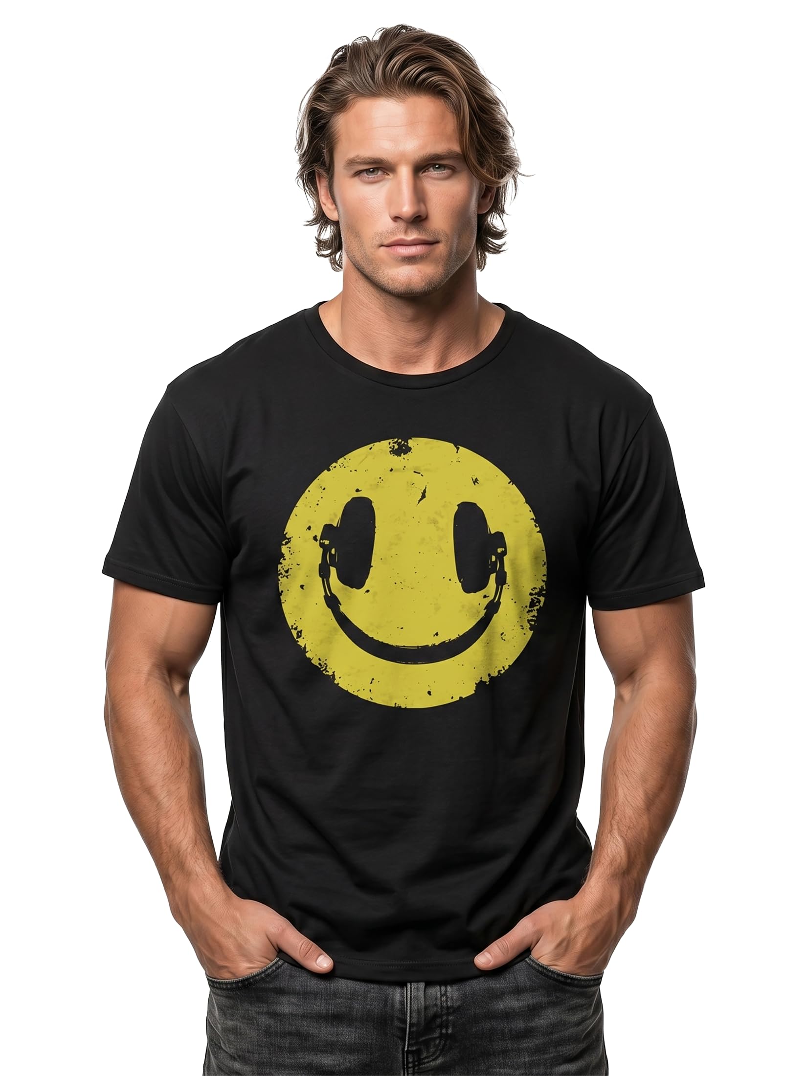 Makaya T-Shirt Uomo Musica House Cuffie Smile Cotone Verde