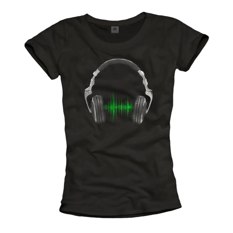 MAKAYA Musica Hip Hop Cuffie T-Shirt Donna L 100% Cotone