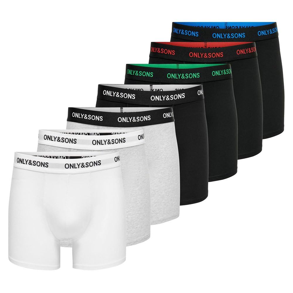 Only & Sons Onsfitz Boxer Pantaloncino Uomo Nero 7 Pezzi Cotone