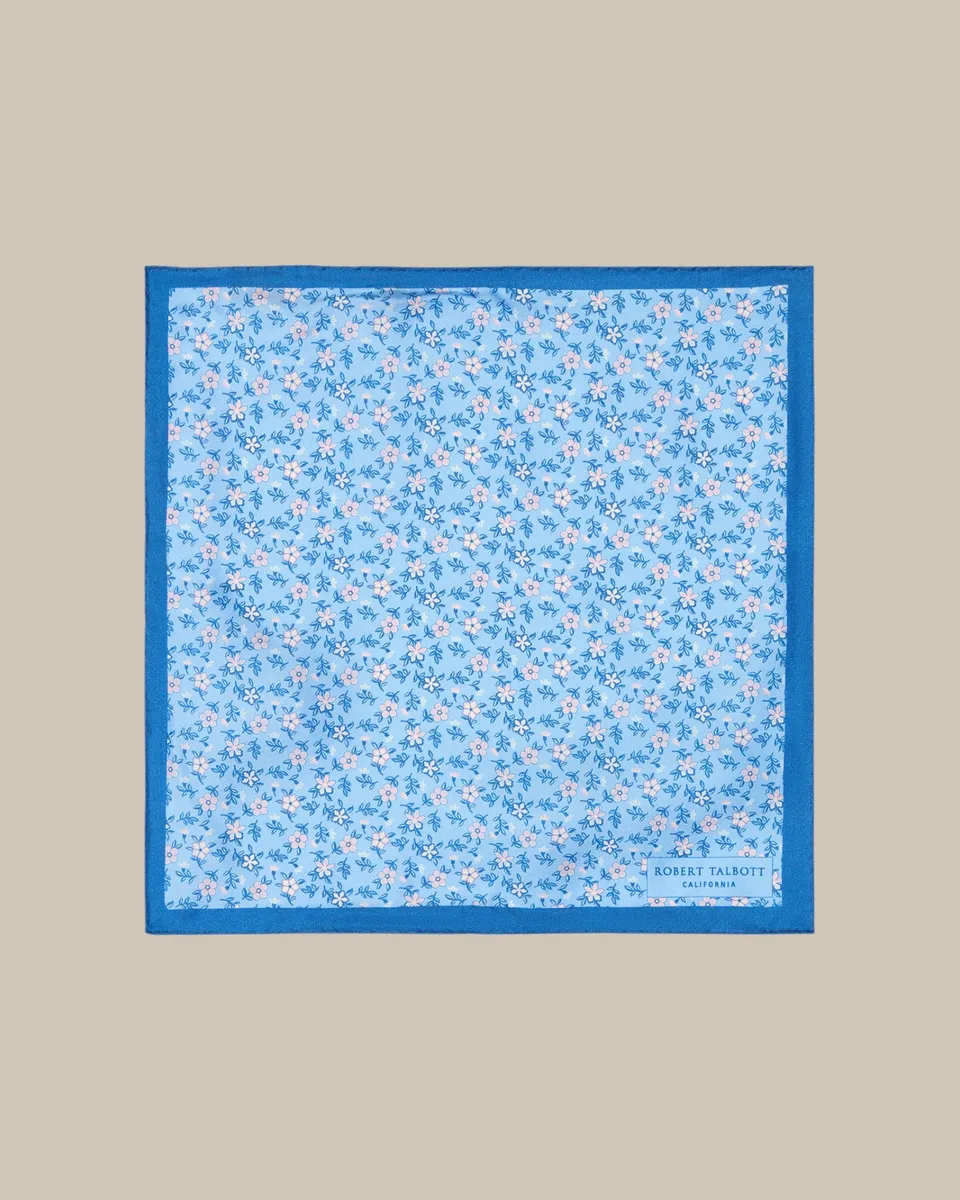 Robert Talbott York Pochette Seta Fiori Azzurro OS