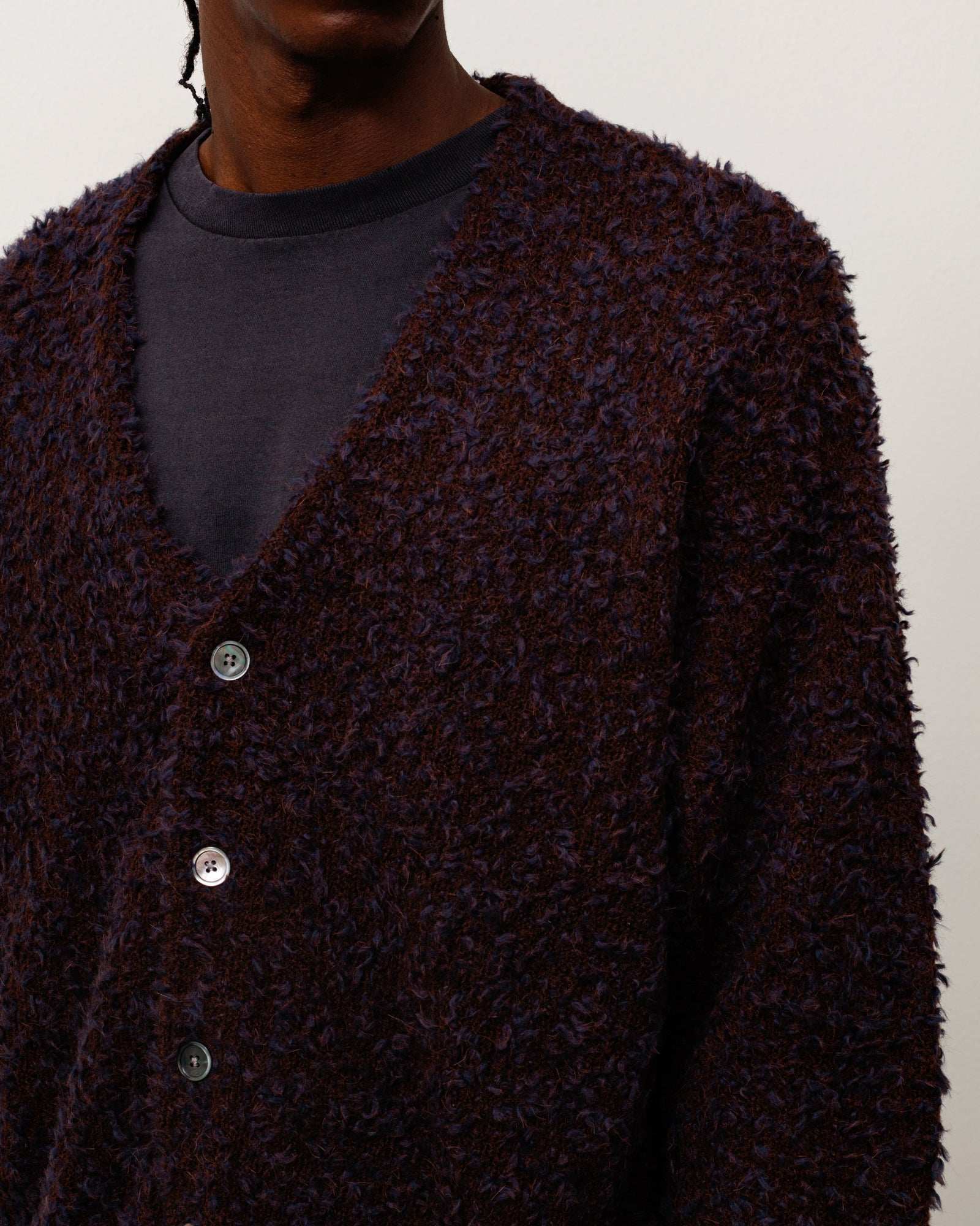 Stussy Knits Textured Cardigan cardigan navy brown lana alpaca