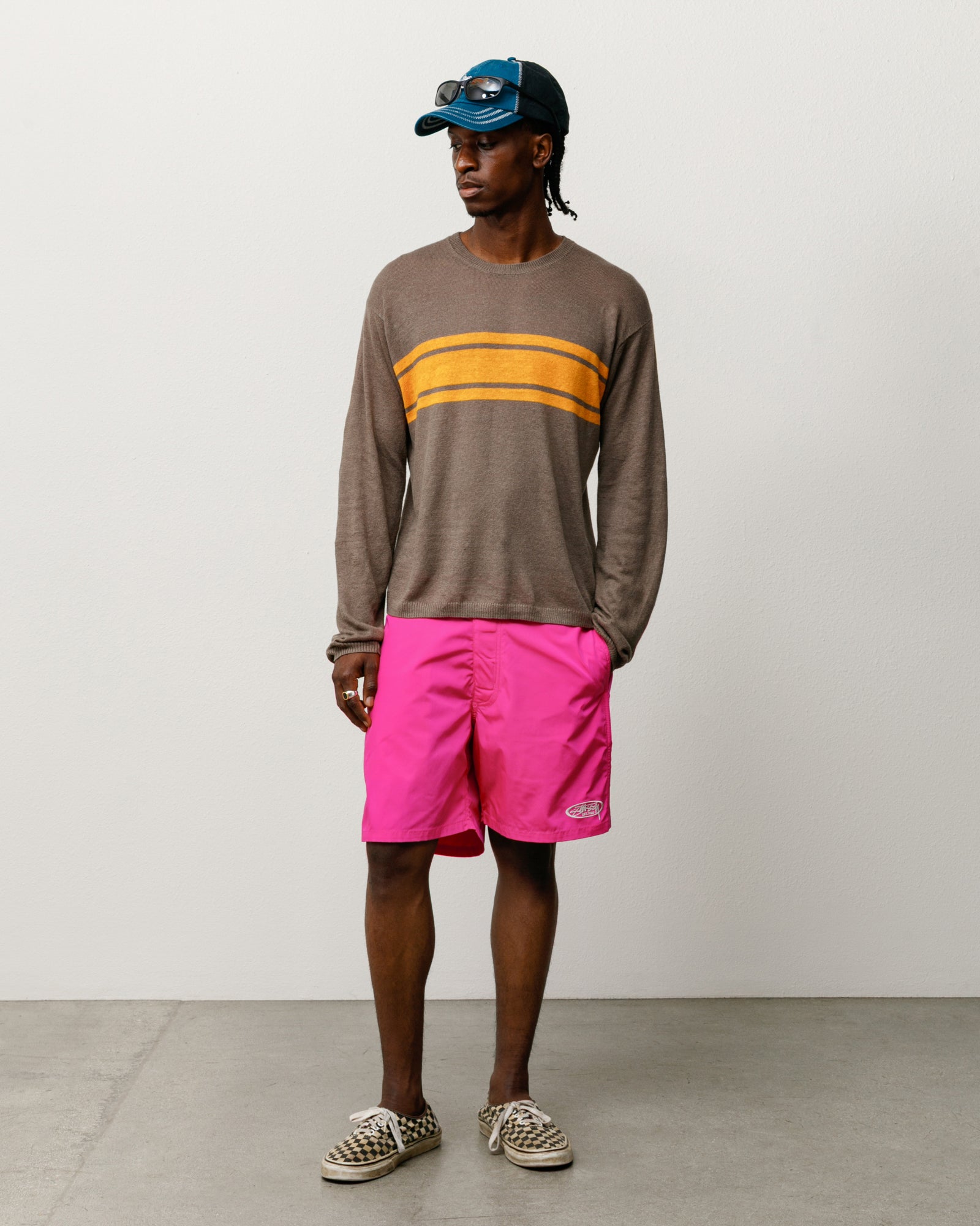 Stussy Maglione Leggero a Righe brown in lino cotone