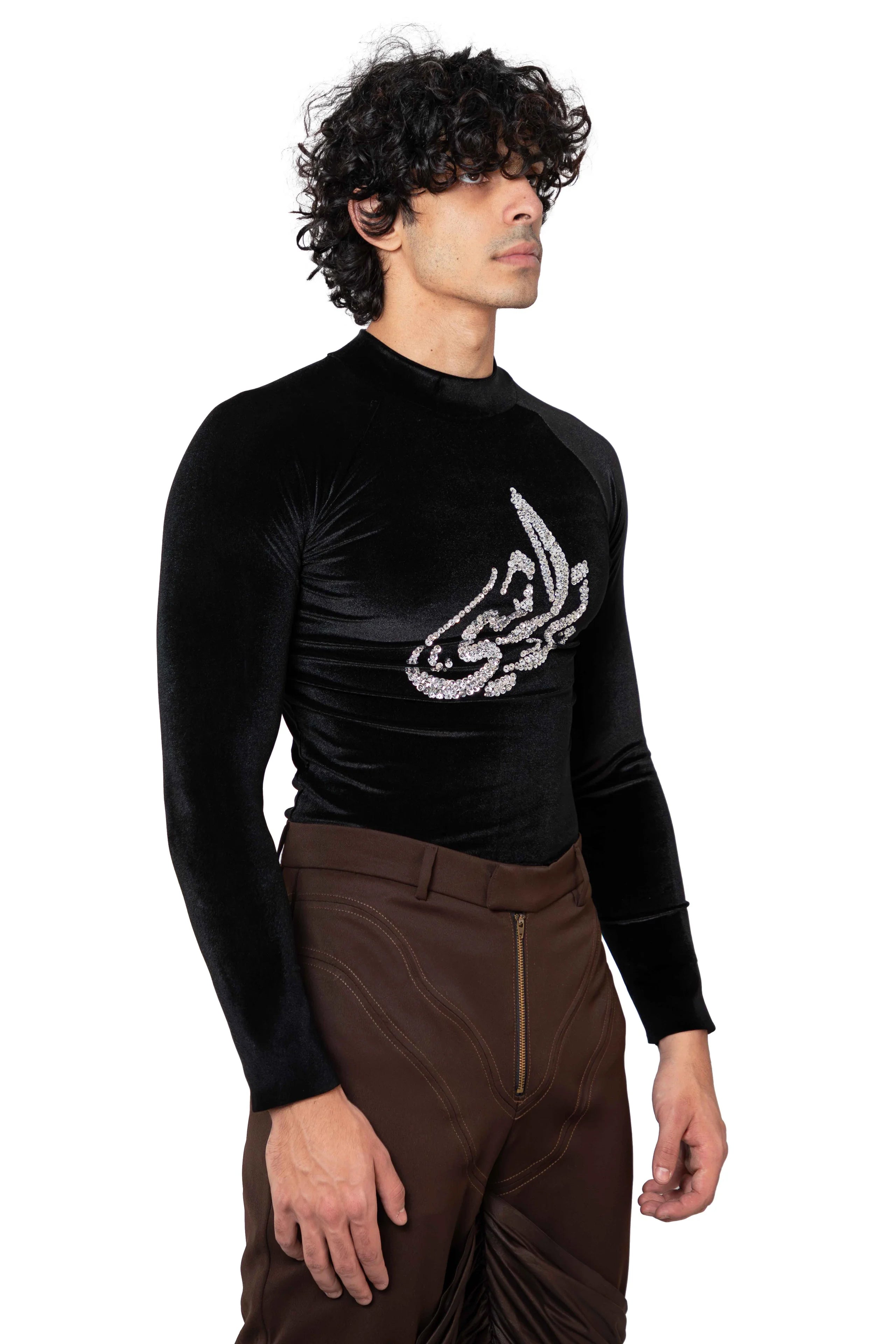 Trashy Clothing TC Logo Velvet Top velluto nero taglia M