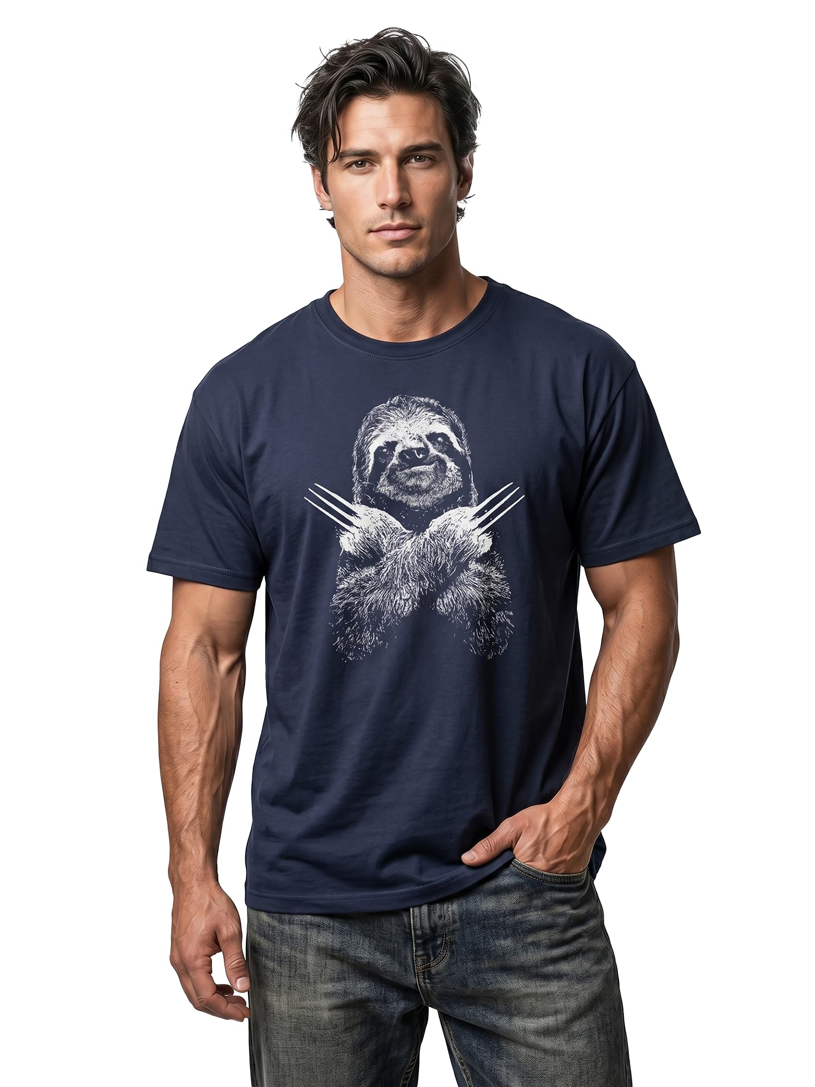 MAKAYA Bradipo Sloth T-Shirt Uomo L Blu 100% Cotone