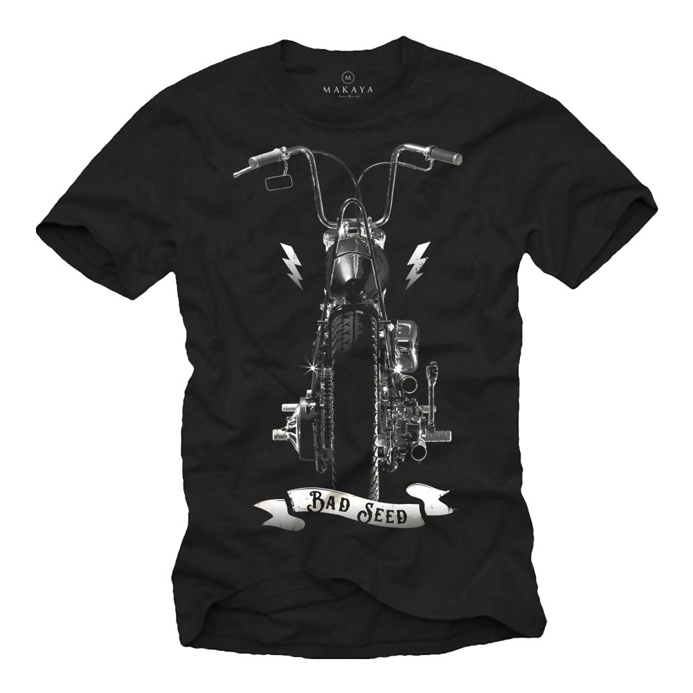 MAKAYA T-Shirt Uomo Chopper Moto Maglietta Cotone Nero
