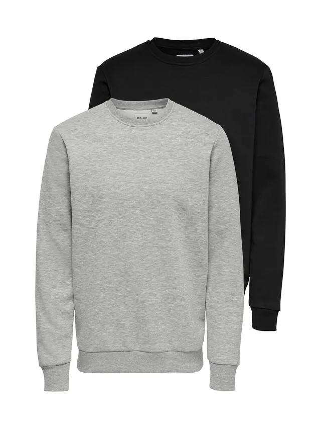 ONLY & SONS felpa girocollo uomo pack 2 nero S tinta unita