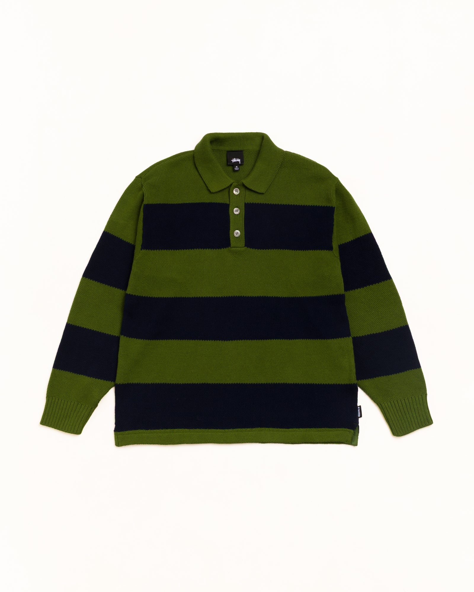 Stussy Pique Knit Stripe Rugby Maglione Olive Cotone