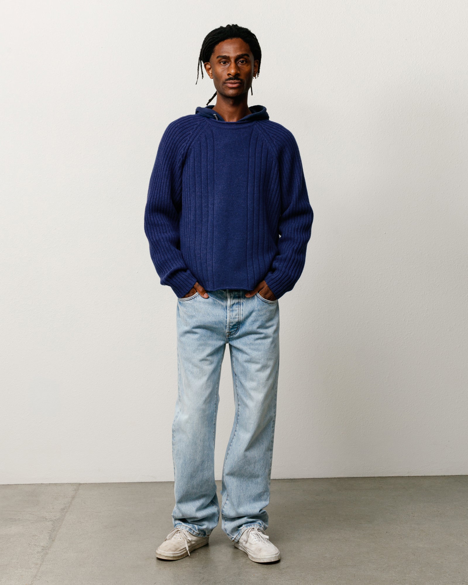 Stussy Merino Roll Neck Maglione Blue Lana Merino