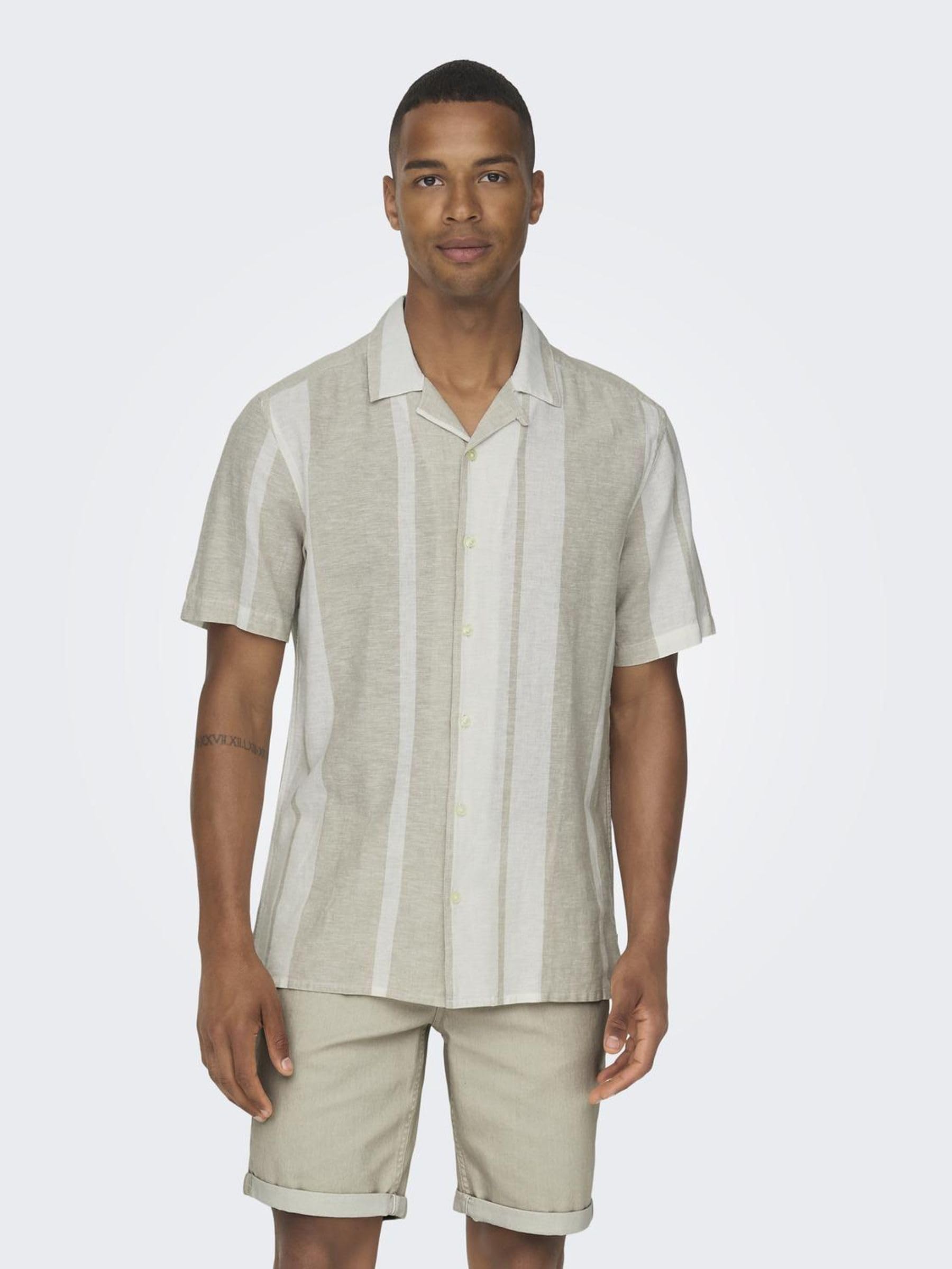 Only & Sons Onscaiden Camicia Lino Riga Cachi