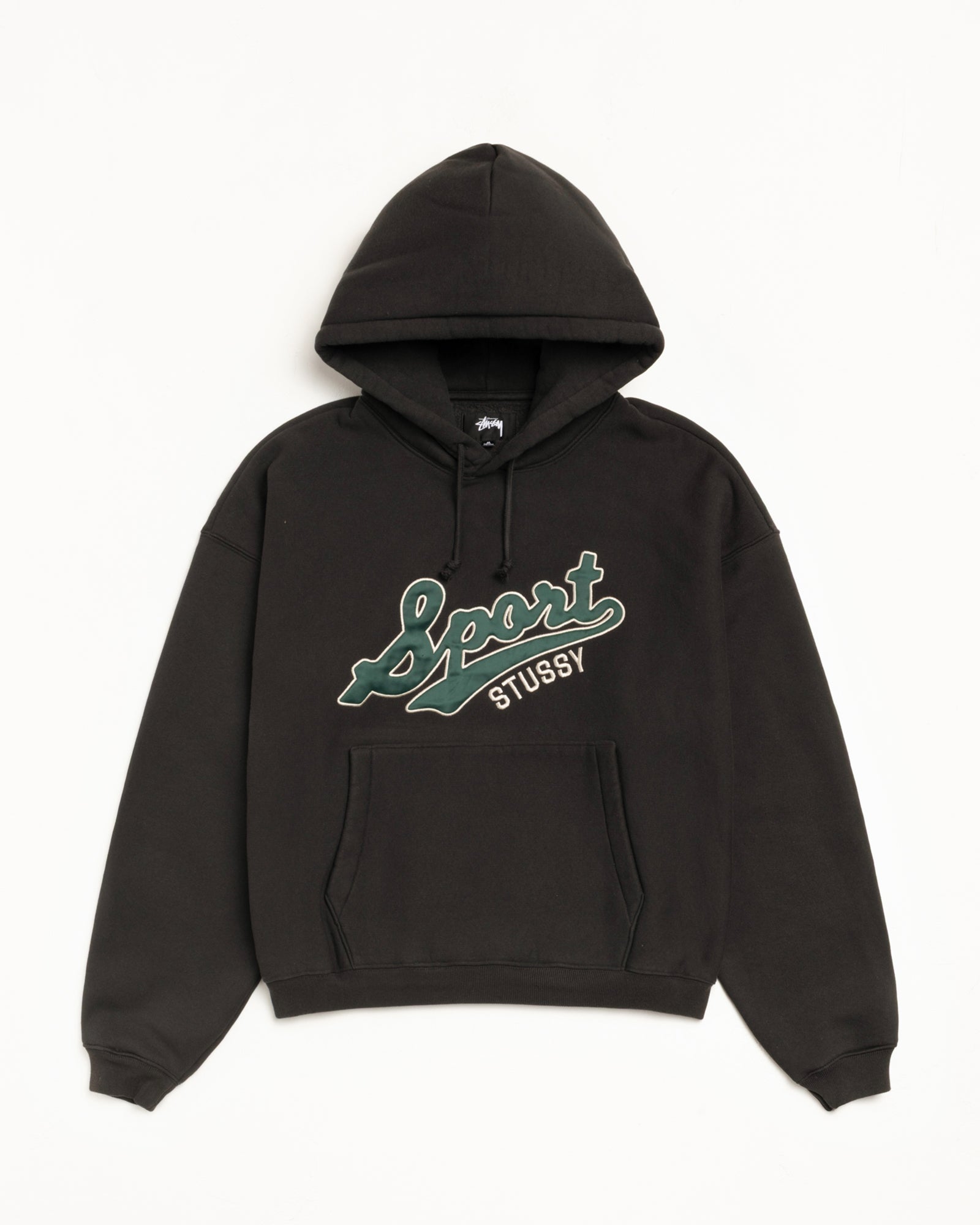 Stussy Satin Patch Hoodie felpa nera oversize