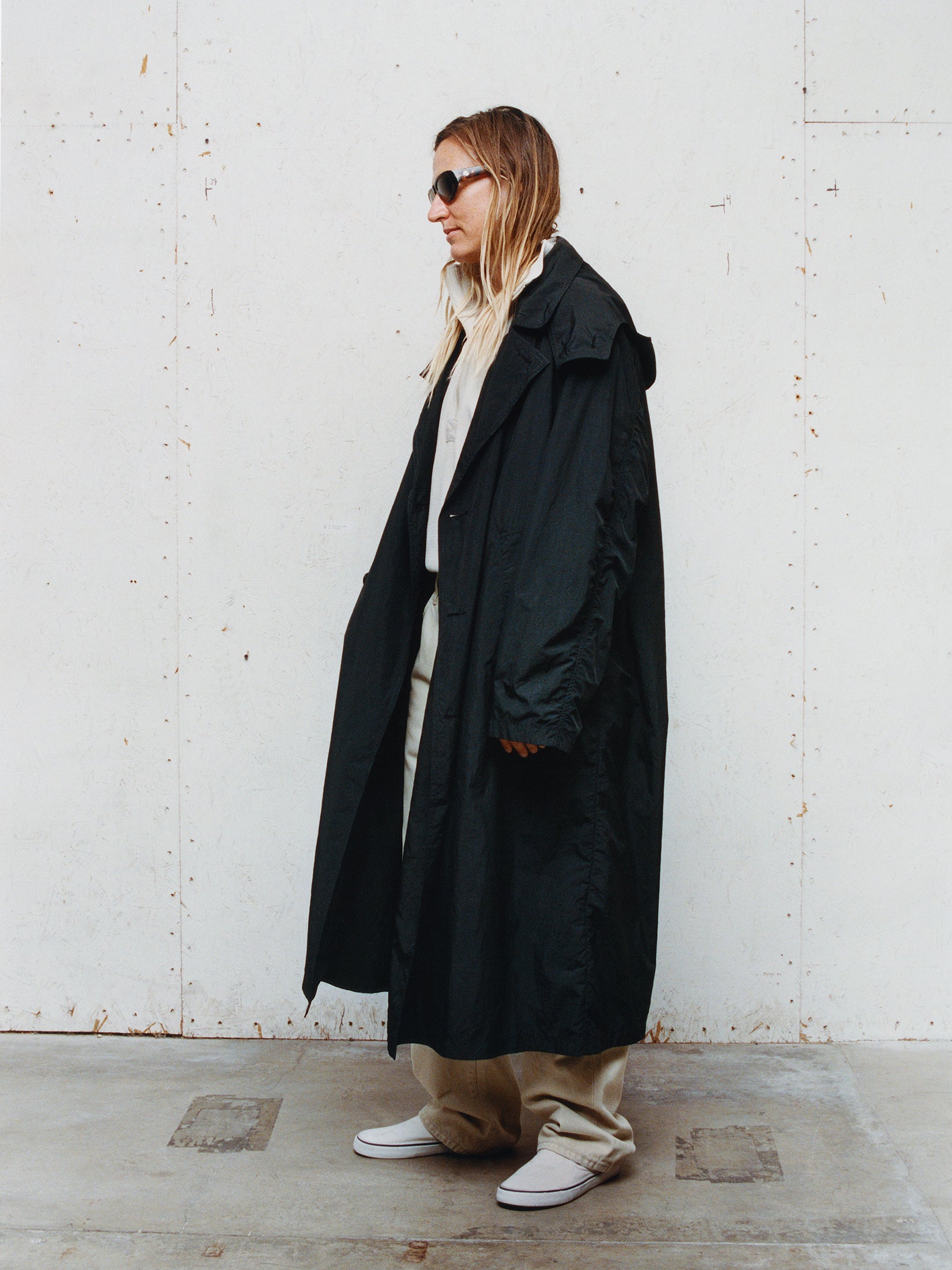 Stussy Double Breasted Trench giacca nera nylon idrorepellente