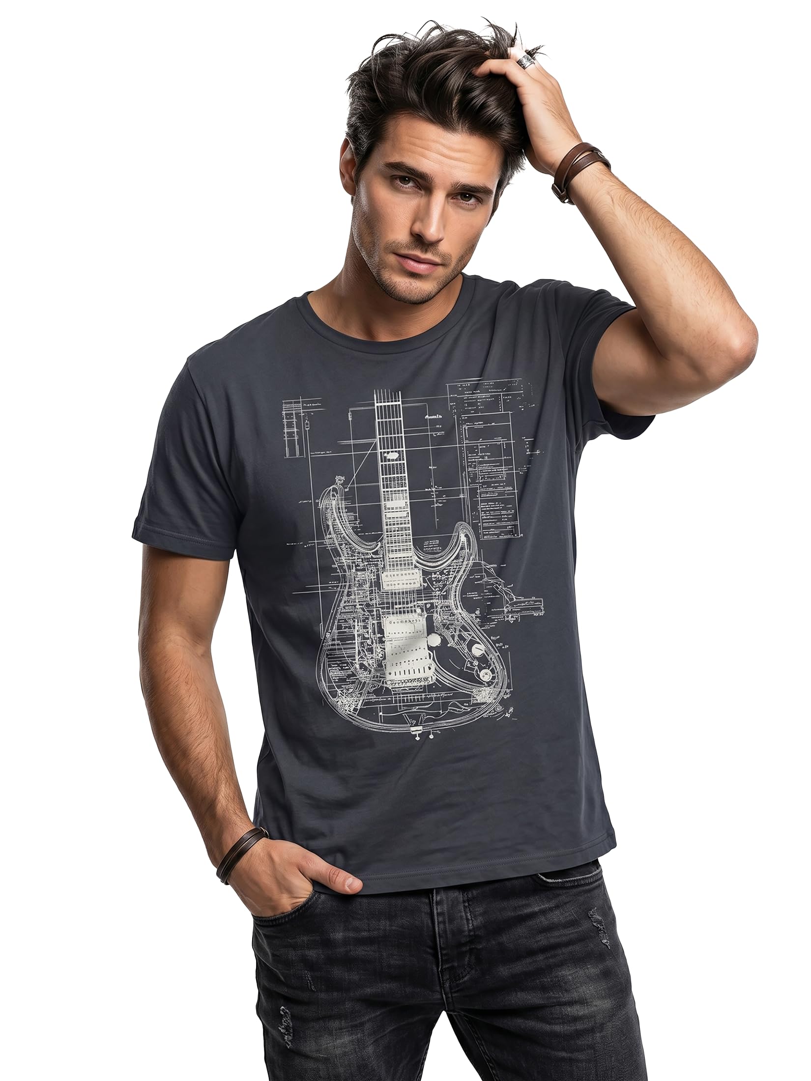 MAKAYA T-Shirt Uomo Chitarra Maglietta Nera XL 100% Cotone