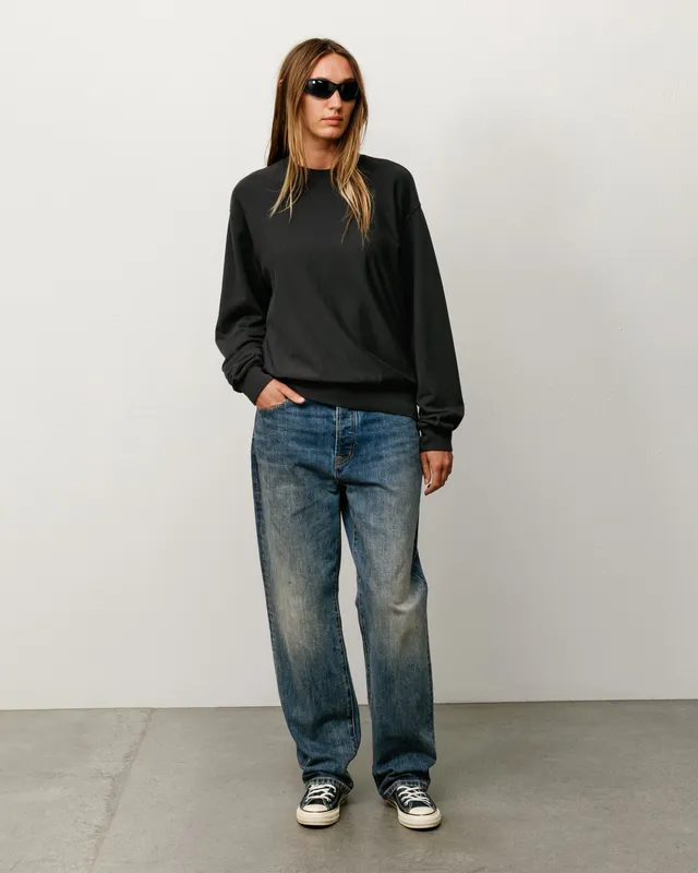 Stussy Lightweight Terry Crew felpa nera cotone