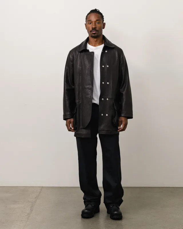 Stussy Outerwear Leather Fireman Jacket giacca pelle nera 100% pelle