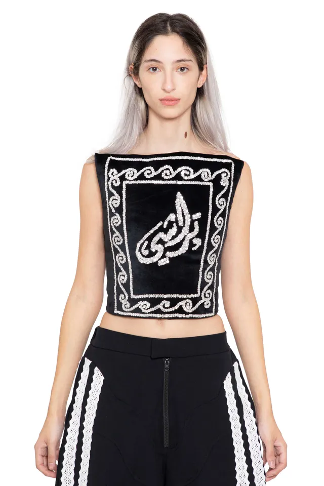 TRASHY CLOTHING TC Frame Top nero velluto ricamato