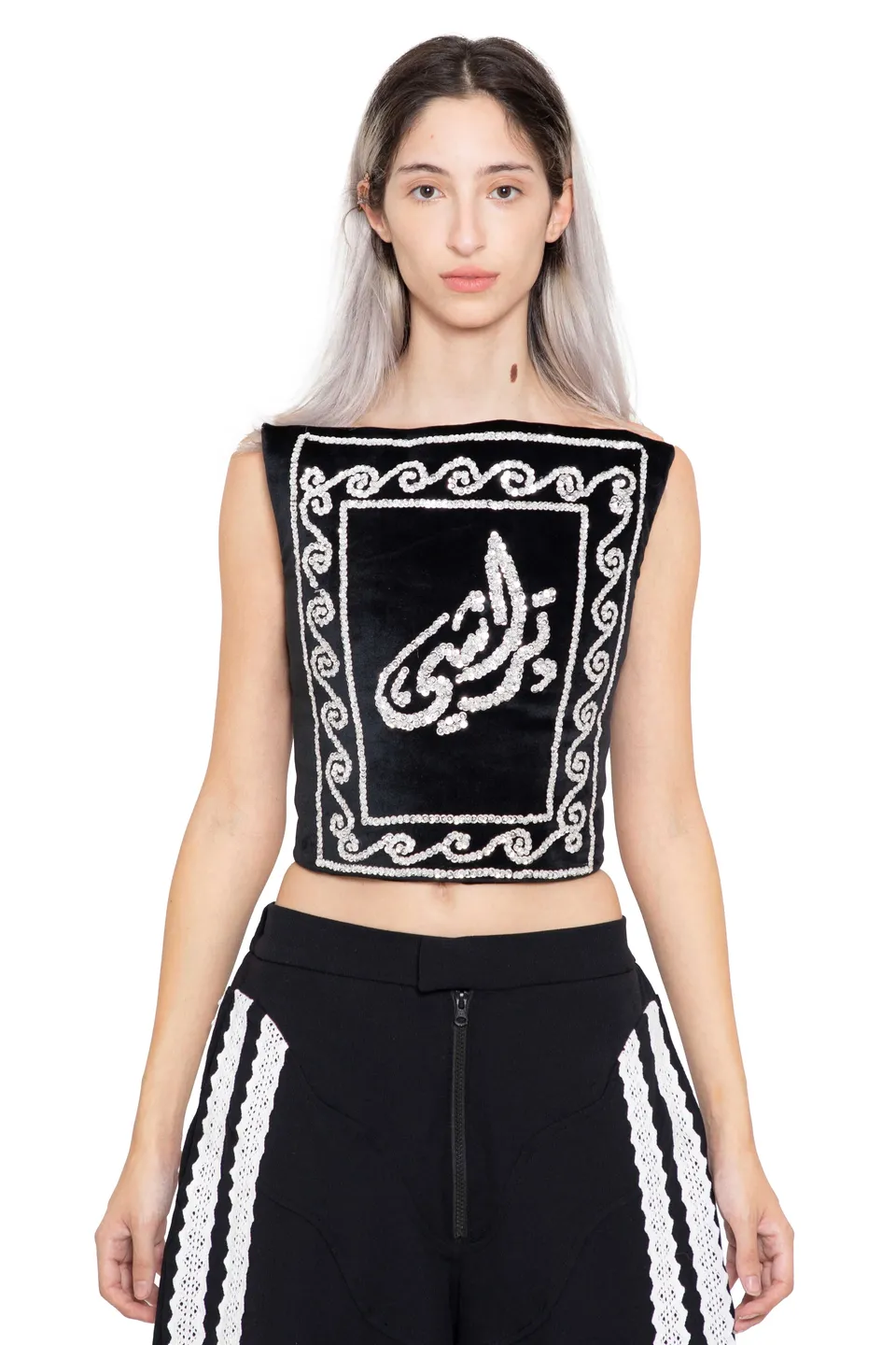 TRASHY CLOTHING TC Frame Top nero velluto ricamato