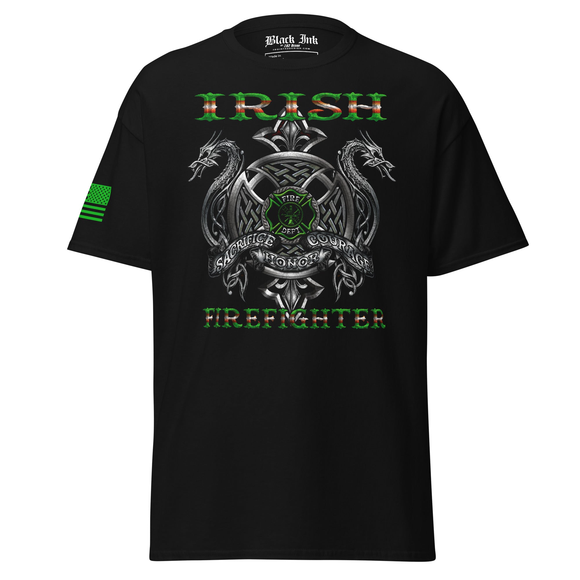 7.62 Design Irish Firefighter t-shirt uomo nera cotone