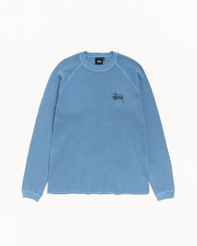 Stussy Basic Thermal maglia blu cotone waffle