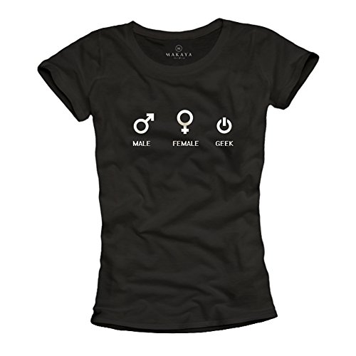 MAKAYA T-Shirt Donna Nerd Geek Gamer Maglietta L Cotone