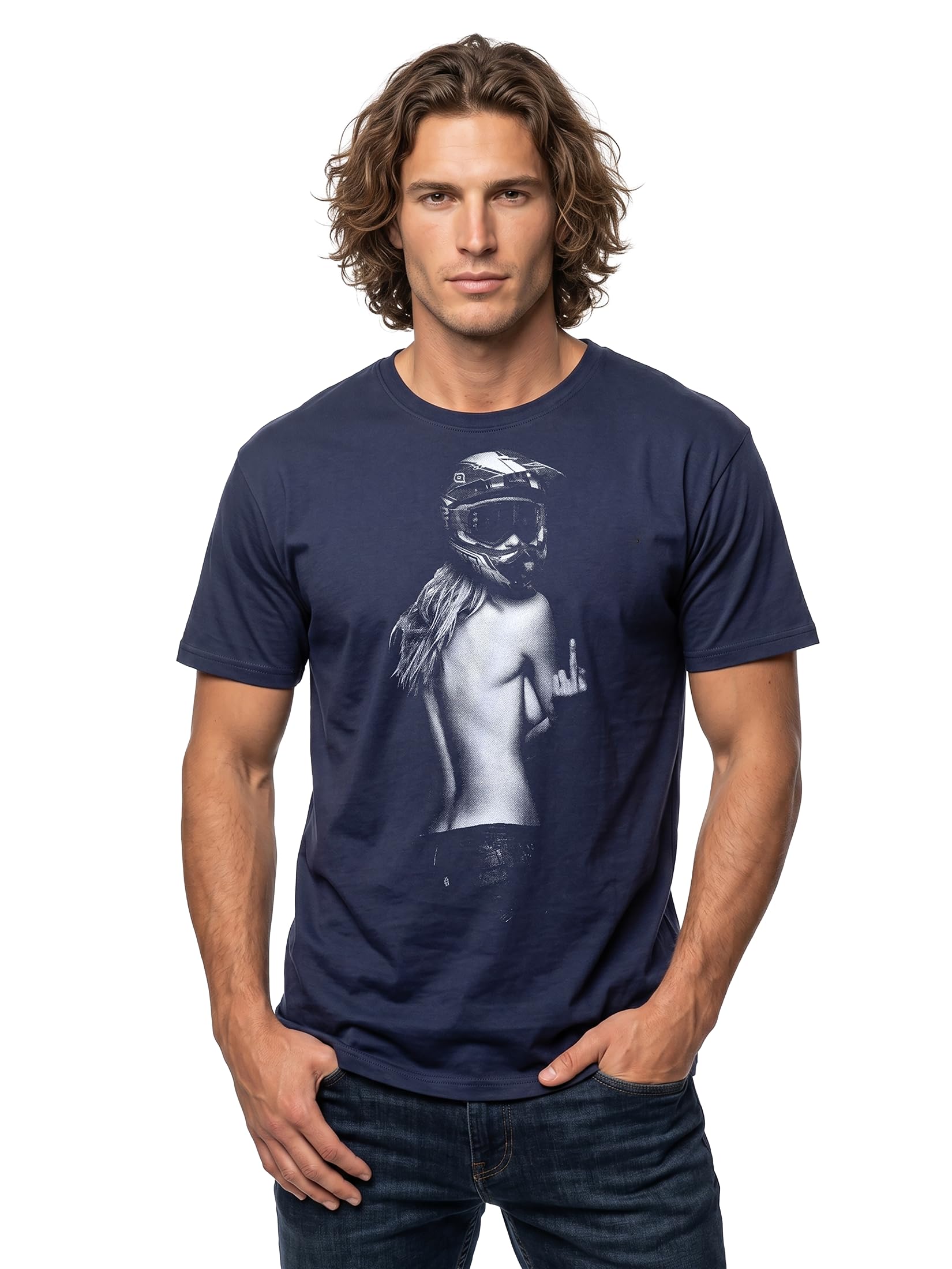 MAKAYA T-Shirt Uomo Casco Motocross Maglietta XL Cotone