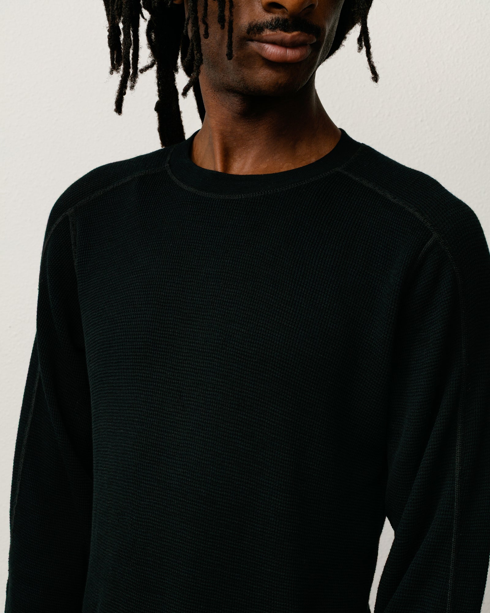 Stussy Wool LS Thermal maglia lana black waffle girocollo