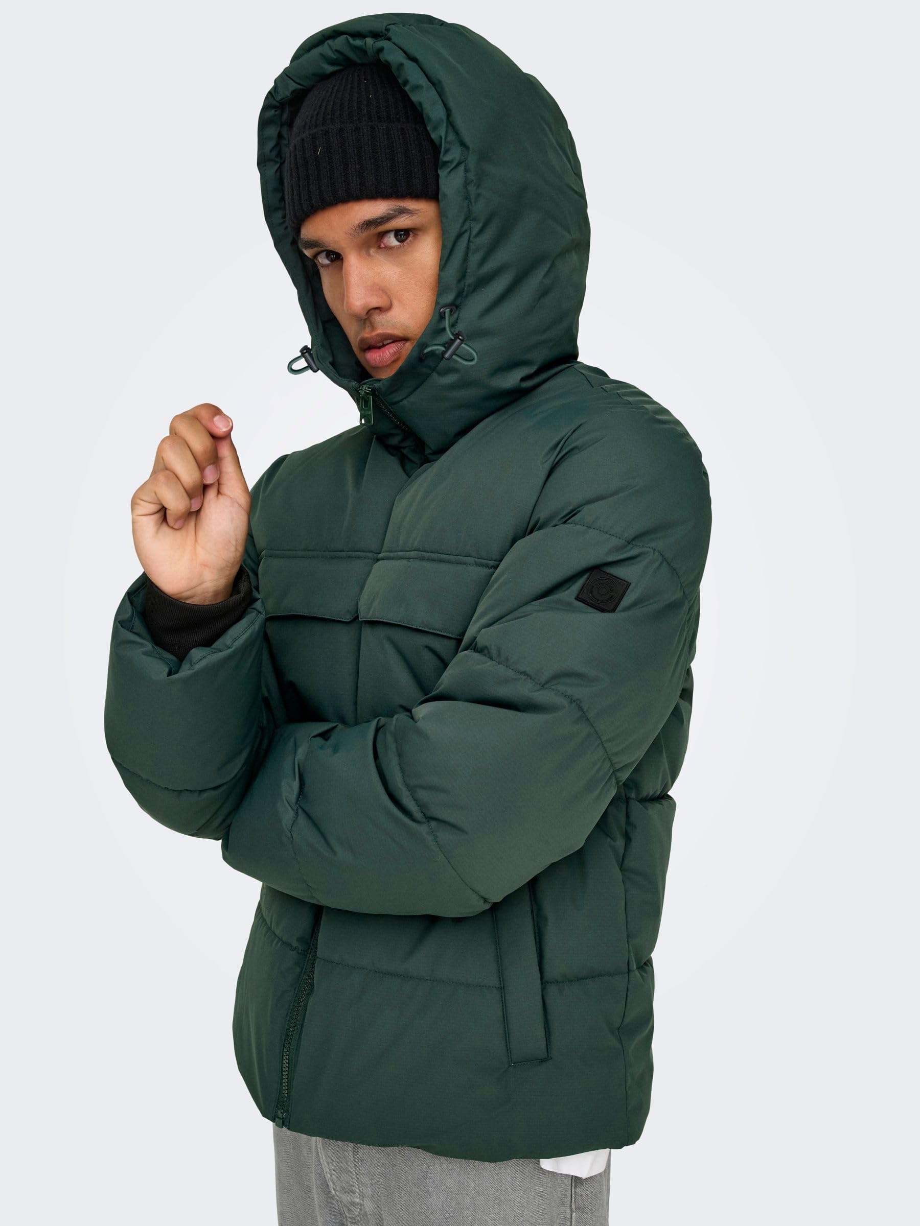 Only & Sons Onselijah Giacca Uomo Nera Imbottita Cappuccio