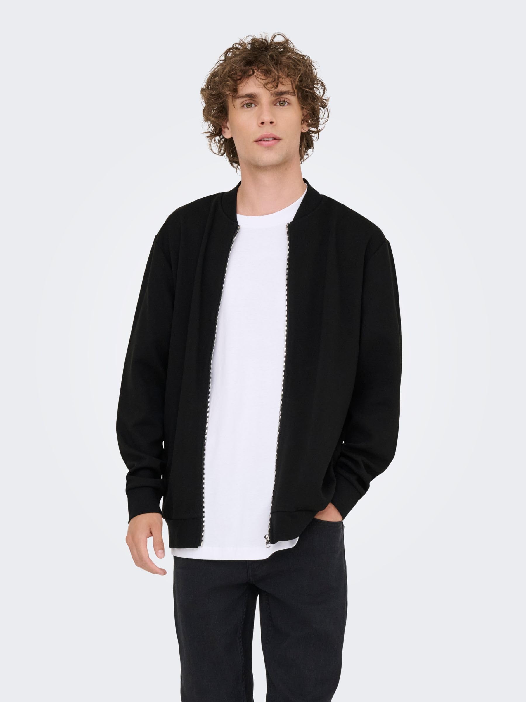 Only & Sons Onsnewkodyl Felpa Uomo Nero Full Zip Cappuccio