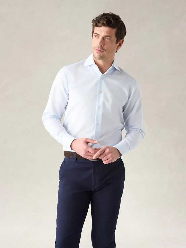 Robert Talbott Kingsley camicia elegante uomo azzurro twill
