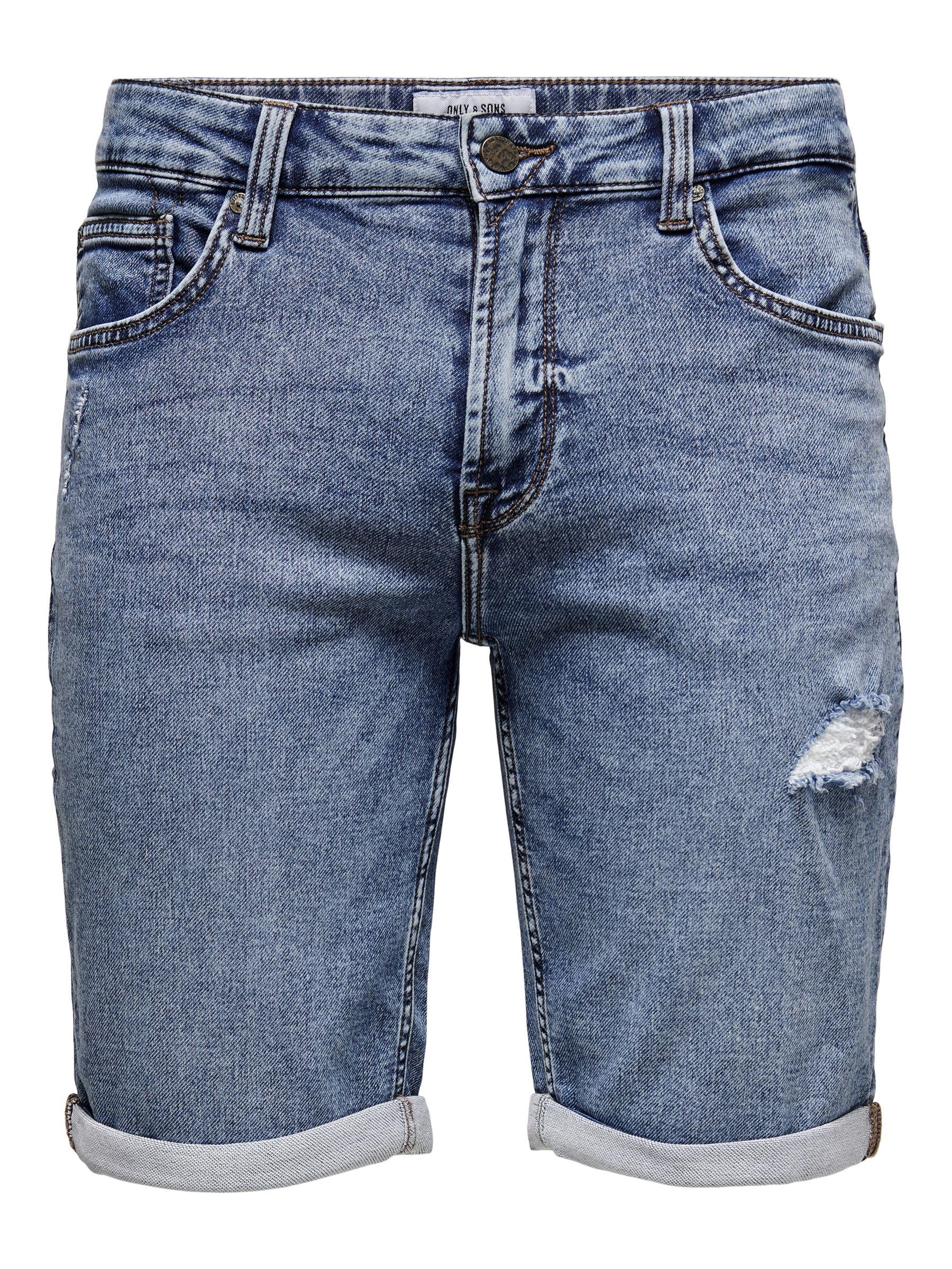 Only & Sons Pantaloncini Jeans Uomo Destroyed Cotone