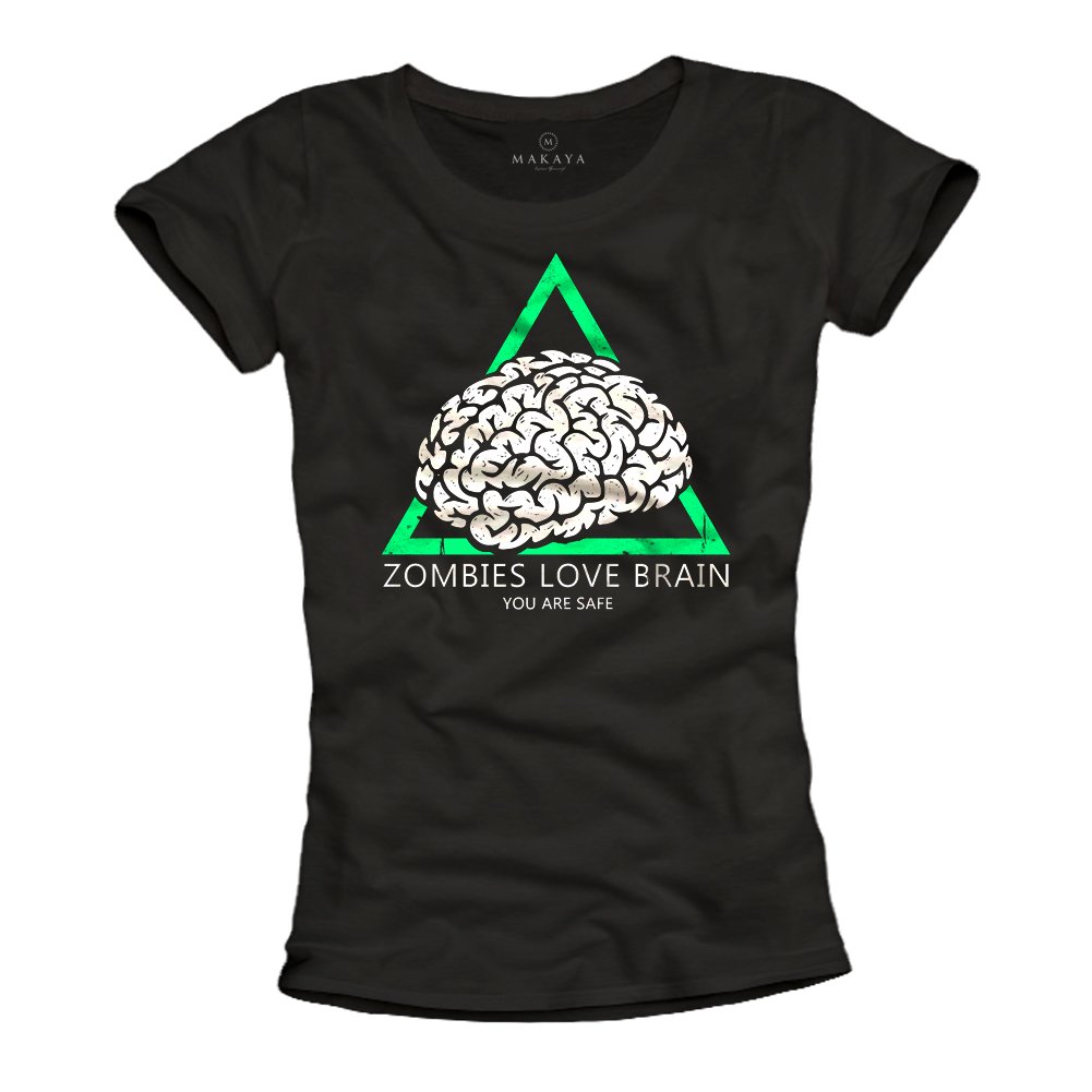 MAKAYA Zombies Love Brain T-shirt donna nera taglia L cotone