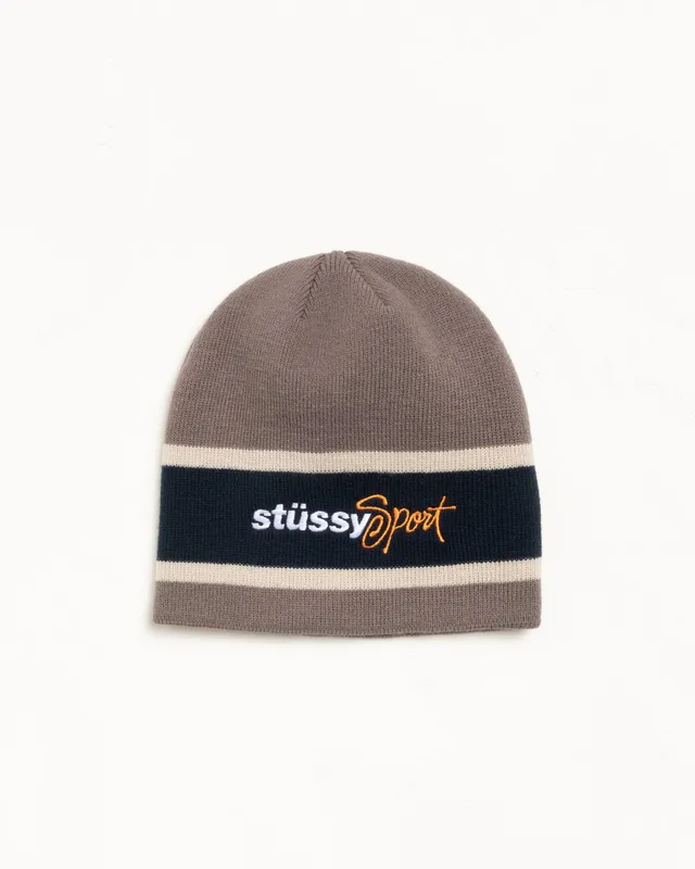 Stussy Sport Stripe Skullcap beanie sand acrilico