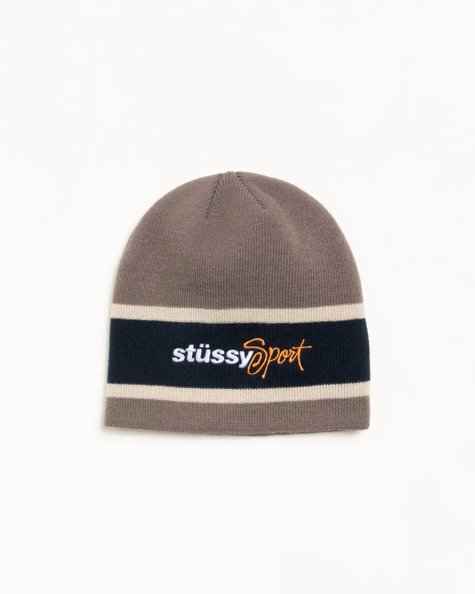 Stussy Sport Stripe Skullcap beanie sand acrilico