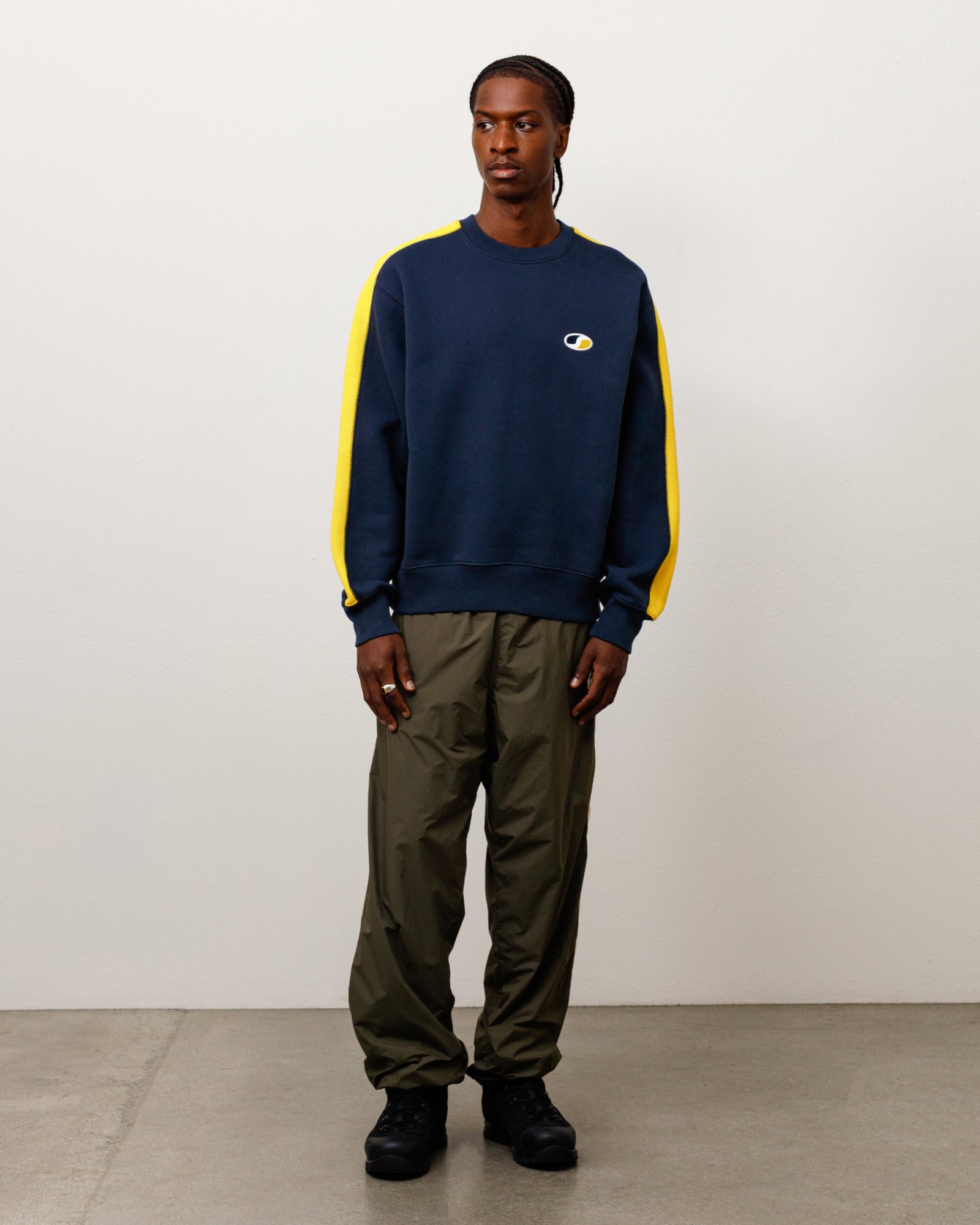 Stussy Paneled Stripe Crew felpa navy cotone pesante