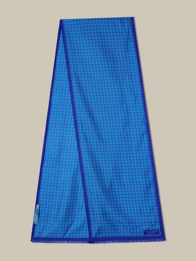 Robert Talbott Niven Sciarpa Seta Blu Pied de Poule
