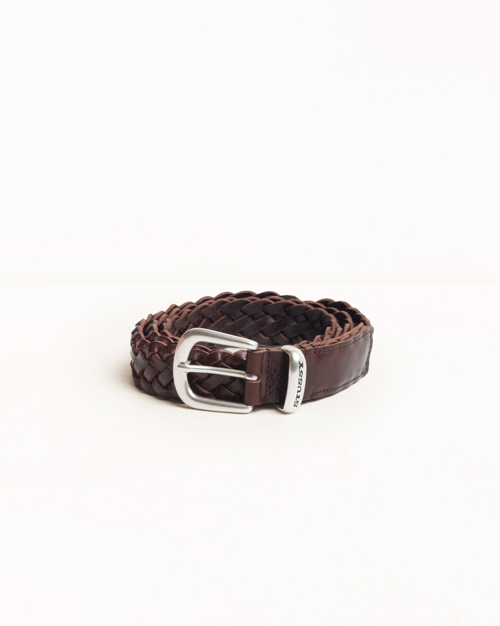 Stussy Braided Leather Belt cintura pelle brown intrecciata